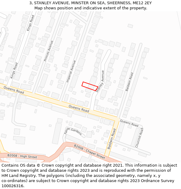 3, STANLEY AVENUE, MINSTER ON SEA, SHEERNESS, ME12 2EY: Location map and indicative extent of plot