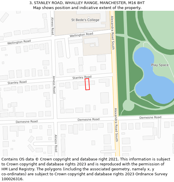 3, STANLEY ROAD, WHALLEY RANGE, MANCHESTER, M16 8HT: Location map and indicative extent of plot