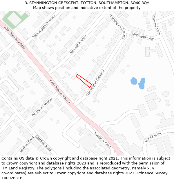 3, STANNINGTON CRESCENT, TOTTON, SOUTHAMPTON, SO40 3QA: Location map and indicative extent of plot