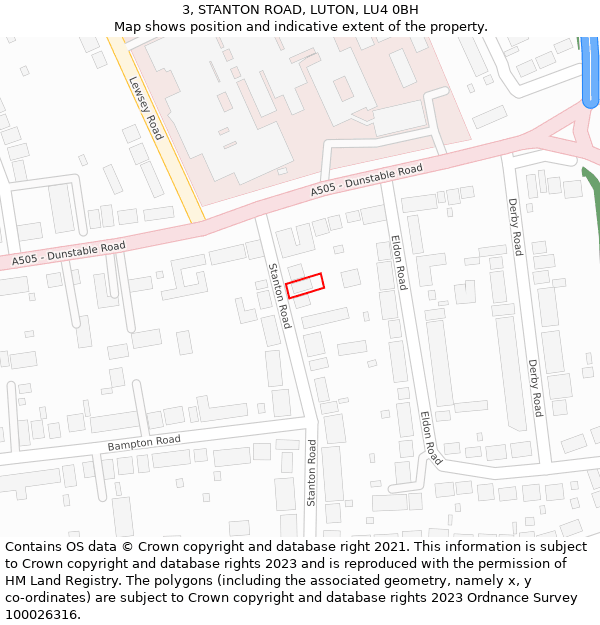 3, STANTON ROAD, LUTON, LU4 0BH: Location map and indicative extent of plot