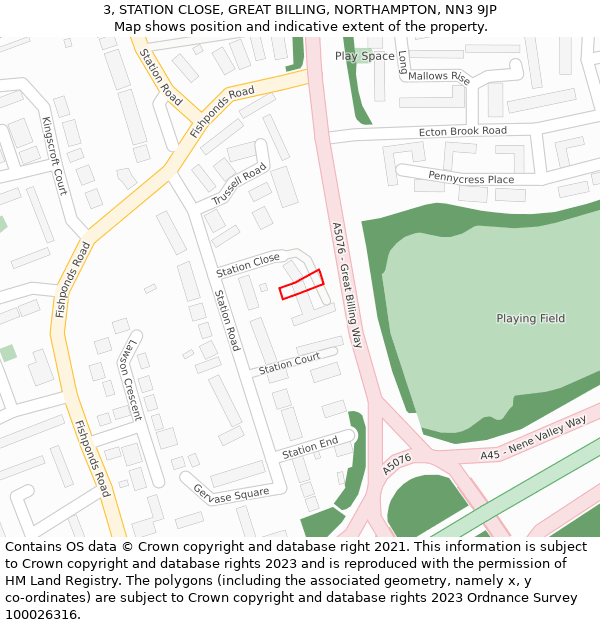 3, STATION CLOSE, GREAT BILLING, NORTHAMPTON, NN3 9JP: Location map and indicative extent of plot