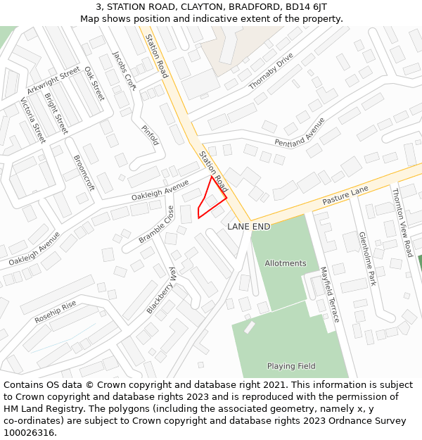 3, STATION ROAD, CLAYTON, BRADFORD, BD14 6JT: Location map and indicative extent of plot