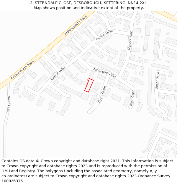 3, STERNDALE CLOSE, DESBOROUGH, KETTERING, NN14 2XL: Location map and indicative extent of plot