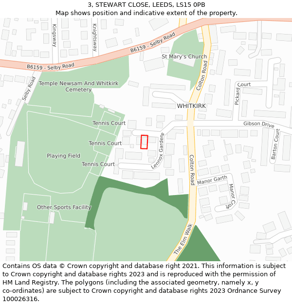 3, STEWART CLOSE, LEEDS, LS15 0PB: Location map and indicative extent of plot