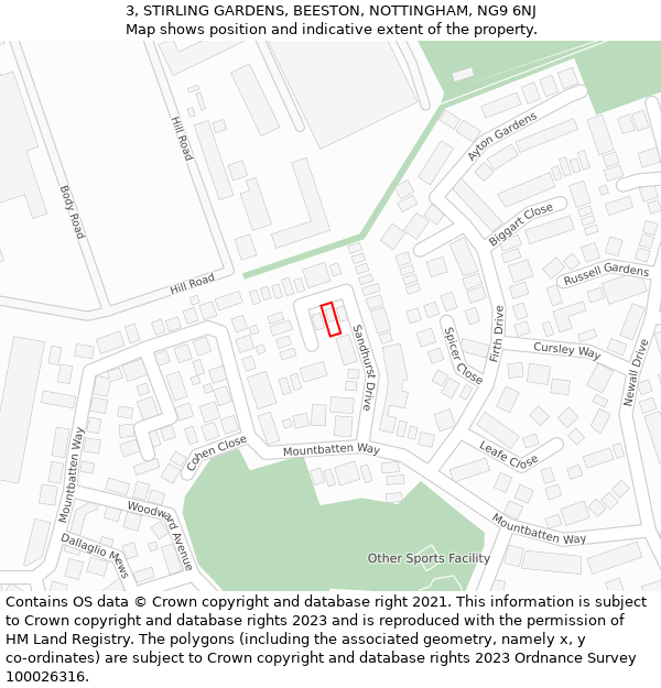 3, STIRLING GARDENS, BEESTON, NOTTINGHAM, NG9 6NJ: Location map and indicative extent of plot