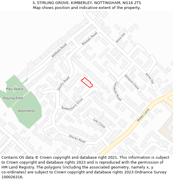 3, STIRLING GROVE, KIMBERLEY, NOTTINGHAM, NG16 2TS: Location map and indicative extent of plot