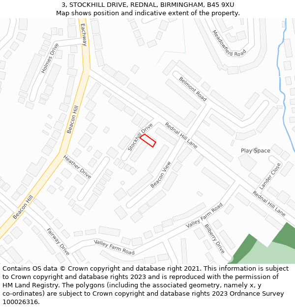 3, STOCKHILL DRIVE, REDNAL, BIRMINGHAM, B45 9XU: Location map and indicative extent of plot