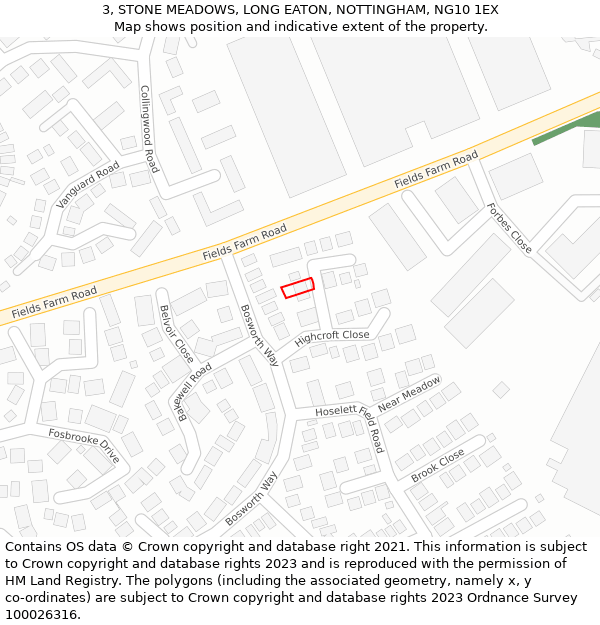 3, STONE MEADOWS, LONG EATON, NOTTINGHAM, NG10 1EX: Location map and indicative extent of plot