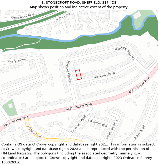 3, STONECROFT ROAD, SHEFFIELD, S17 4DE: Location map and indicative extent of plot
