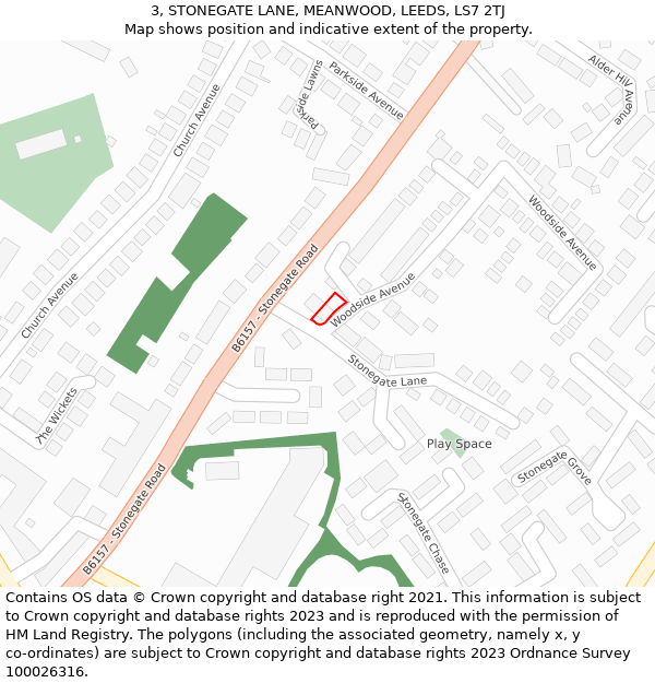 3, STONEGATE LANE, MEANWOOD, LEEDS, LS7 2TJ: Location map and indicative extent of plot
