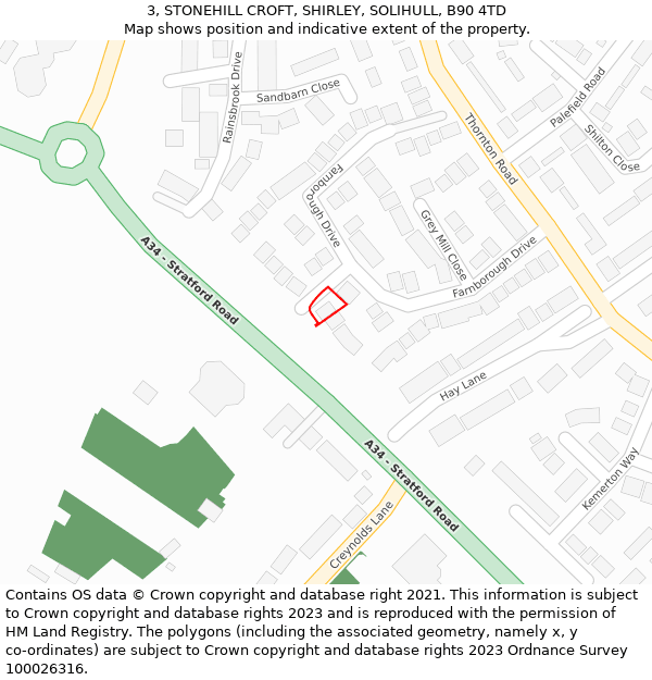 3, STONEHILL CROFT, SHIRLEY, SOLIHULL, B90 4TD: Location map and indicative extent of plot