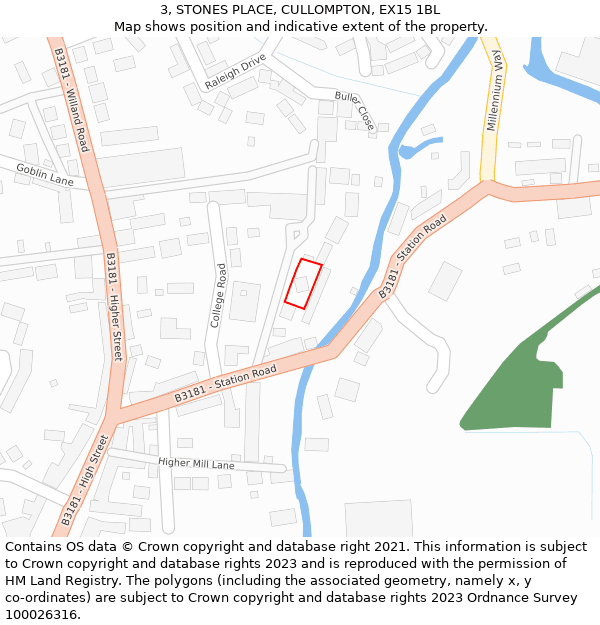 3, STONES PLACE, CULLOMPTON, EX15 1BL: Location map and indicative extent of plot