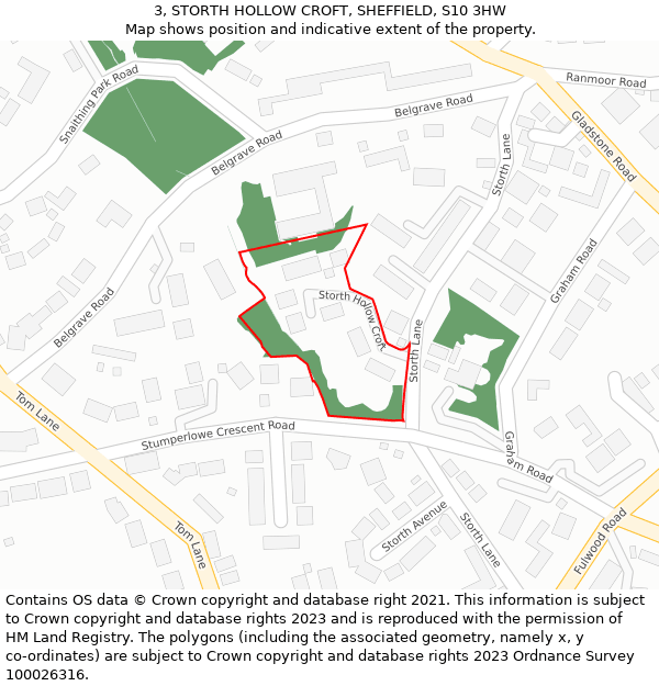 3, STORTH HOLLOW CROFT, SHEFFIELD, S10 3HW: Location map and indicative extent of plot