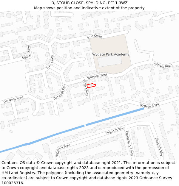 3, STOUR CLOSE, SPALDING, PE11 3WZ: Location map and indicative extent of plot