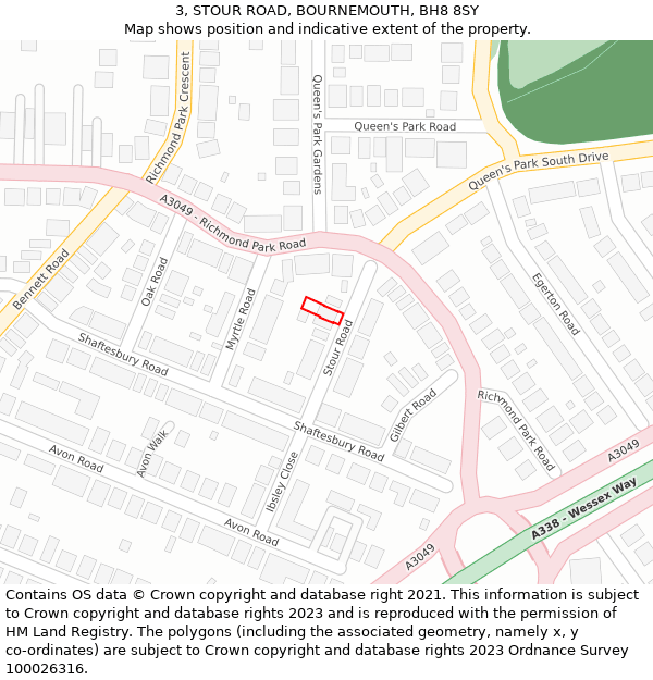 3, STOUR ROAD, BOURNEMOUTH, BH8 8SY: Location map and indicative extent of plot