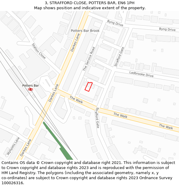 3, STRAFFORD CLOSE, POTTERS BAR, EN6 1PH: Location map and indicative extent of plot