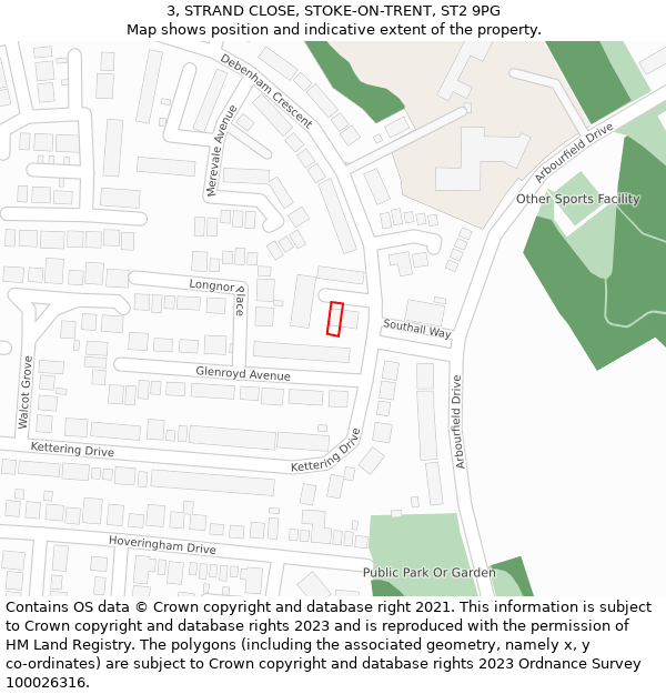 3, STRAND CLOSE, STOKE-ON-TRENT, ST2 9PG: Location map and indicative extent of plot