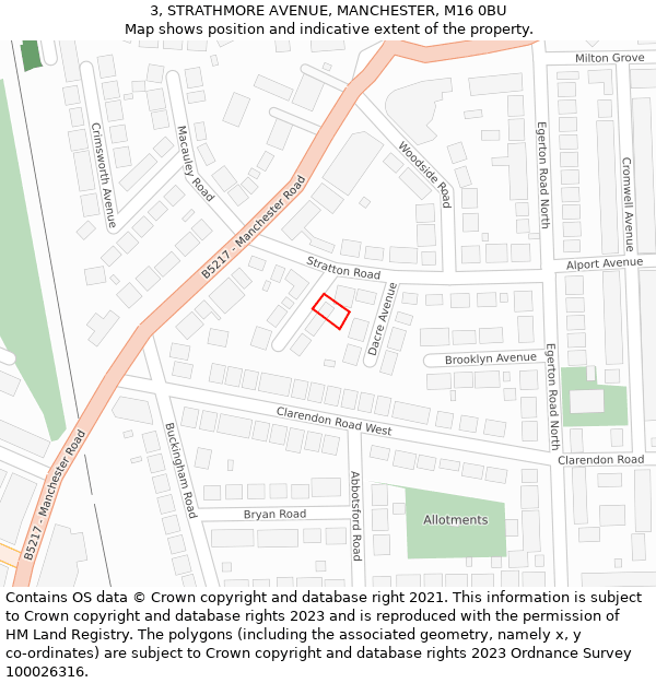 3, STRATHMORE AVENUE, MANCHESTER, M16 0BU: Location map and indicative extent of plot