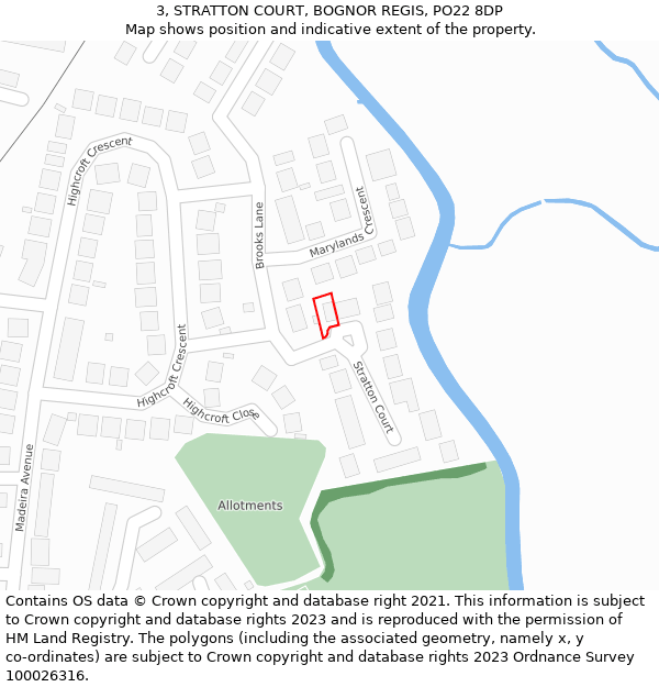 3, STRATTON COURT, BOGNOR REGIS, PO22 8DP: Location map and indicative extent of plot