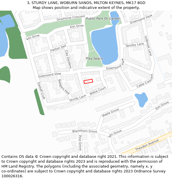 3, STURDY LANE, WOBURN SANDS, MILTON KEYNES, MK17 8GD: Location map and indicative extent of plot