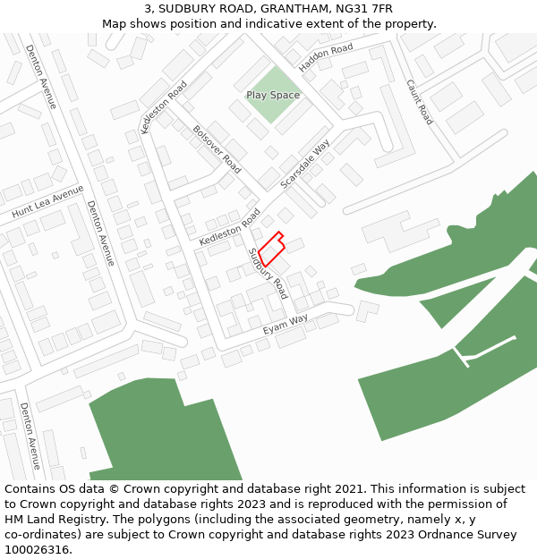 3, SUDBURY ROAD, GRANTHAM, NG31 7FR: Location map and indicative extent of plot