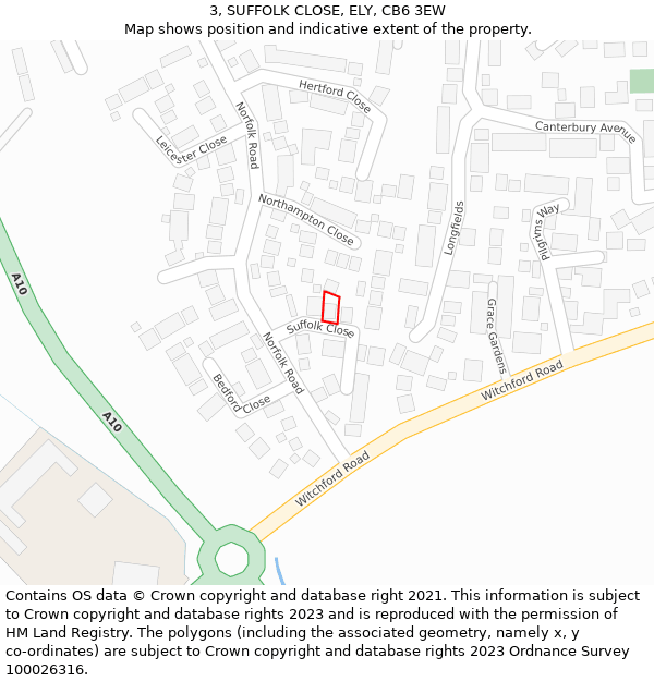 3, SUFFOLK CLOSE, ELY, CB6 3EW: Location map and indicative extent of plot