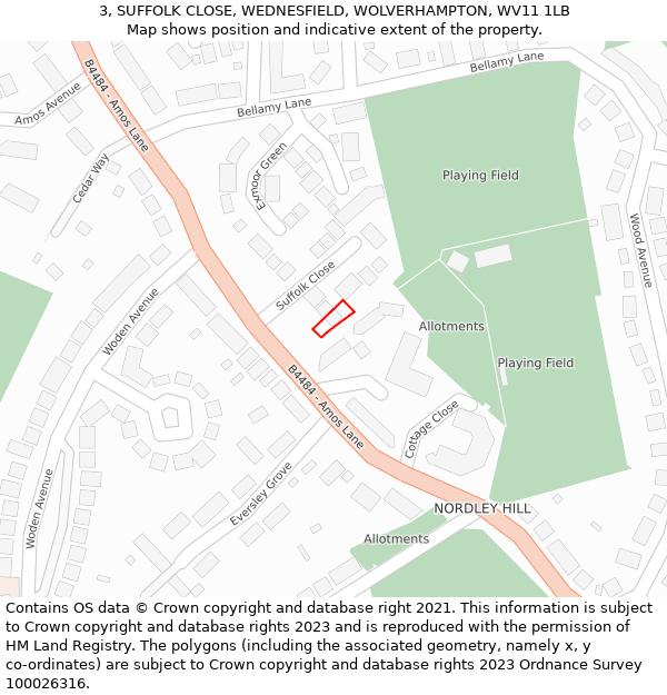 3, SUFFOLK CLOSE, WEDNESFIELD, WOLVERHAMPTON, WV11 1LB: Location map and indicative extent of plot