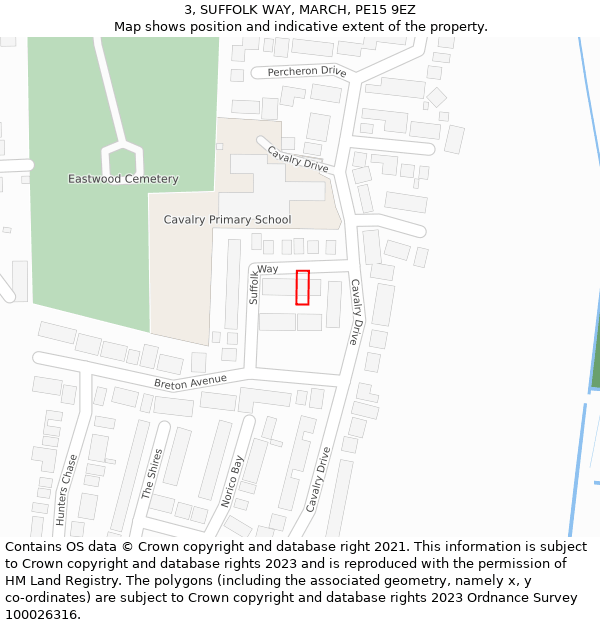 3, SUFFOLK WAY, MARCH, PE15 9EZ: Location map and indicative extent of plot