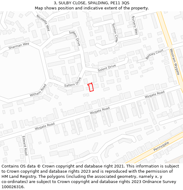 3, SULBY CLOSE, SPALDING, PE11 3QS: Location map and indicative extent of plot