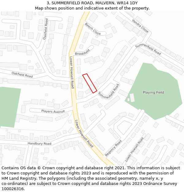 3, SUMMERFIELD ROAD, MALVERN, WR14 1DY: Location map and indicative extent of plot