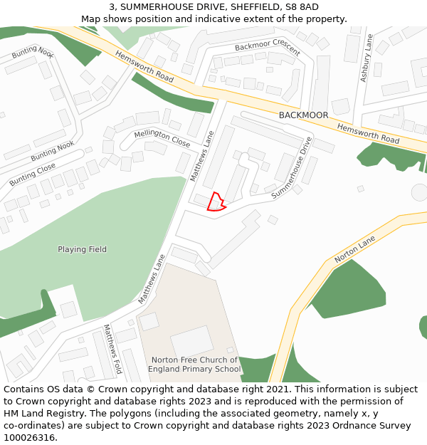 3, SUMMERHOUSE DRIVE, SHEFFIELD, S8 8AD: Location map and indicative extent of plot