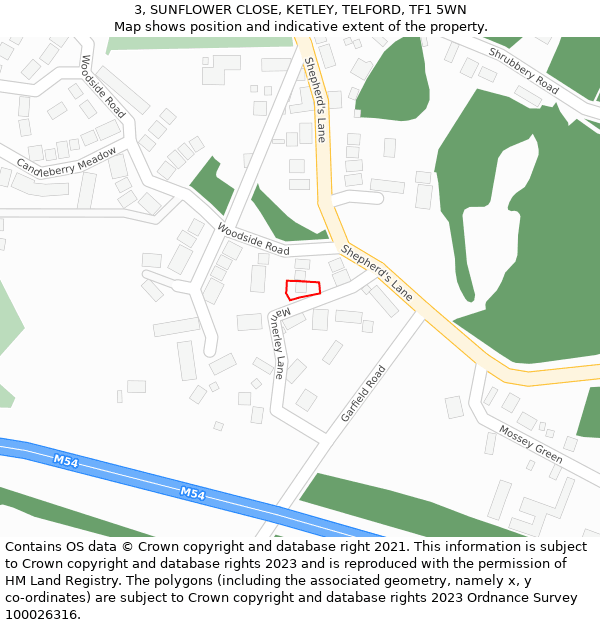 3, SUNFLOWER CLOSE, KETLEY, TELFORD, TF1 5WN: Location map and indicative extent of plot