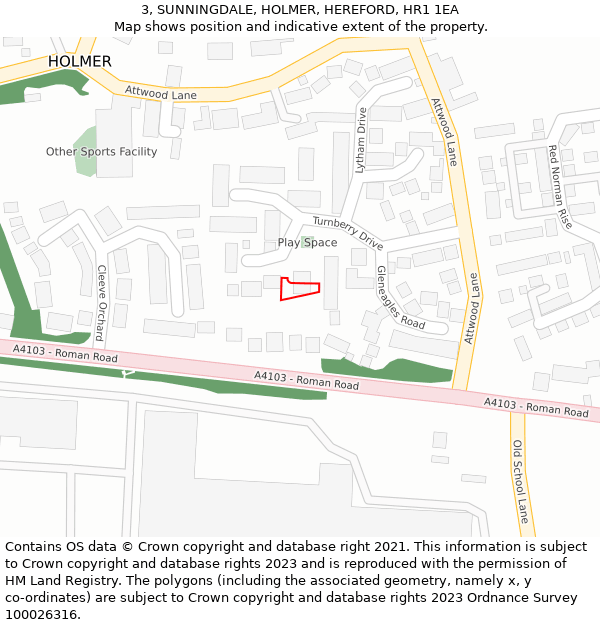 3, SUNNINGDALE, HOLMER, HEREFORD, HR1 1EA: Location map and indicative extent of plot