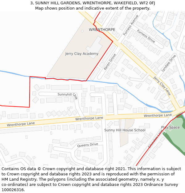 3, SUNNY HILL GARDENS, WRENTHORPE, WAKEFIELD, WF2 0FJ: Location map and indicative extent of plot