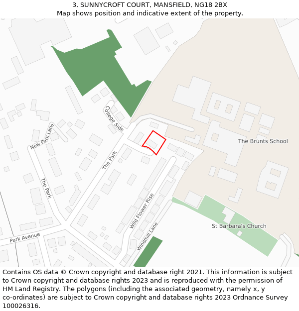 3, SUNNYCROFT COURT, MANSFIELD, NG18 2BX: Location map and indicative extent of plot