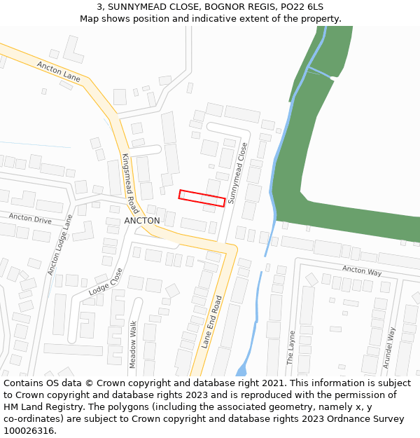 3, SUNNYMEAD CLOSE, BOGNOR REGIS, PO22 6LS: Location map and indicative extent of plot