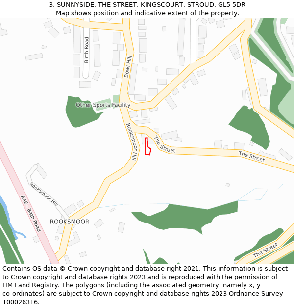 3, SUNNYSIDE, THE STREET, KINGSCOURT, STROUD, GL5 5DR: Location map and indicative extent of plot