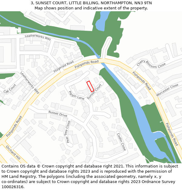 3, SUNSET COURT, LITTLE BILLING, NORTHAMPTON, NN3 9TN: Location map and indicative extent of plot