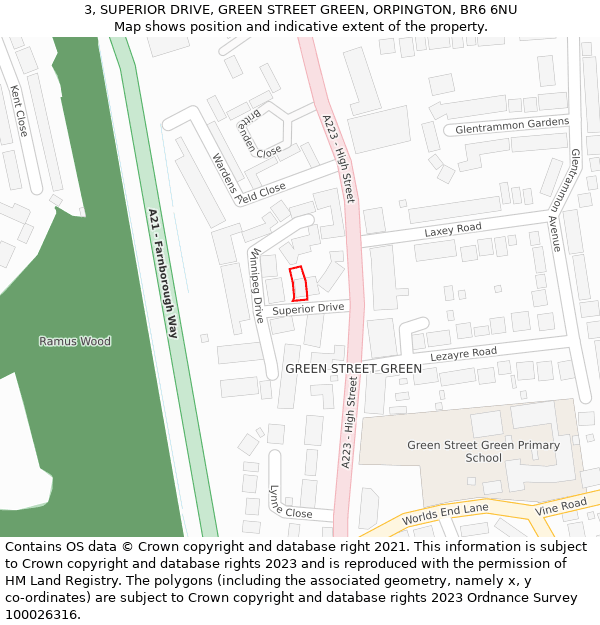 3, SUPERIOR DRIVE, GREEN STREET GREEN, ORPINGTON, BR6 6NU: Location map and indicative extent of plot