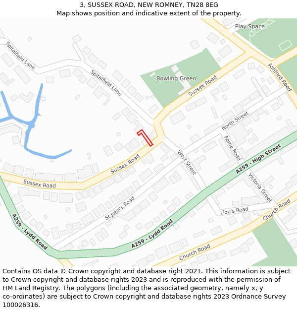 3, SUSSEX ROAD, NEW ROMNEY, TN28 8EG: Location map and indicative extent of plot