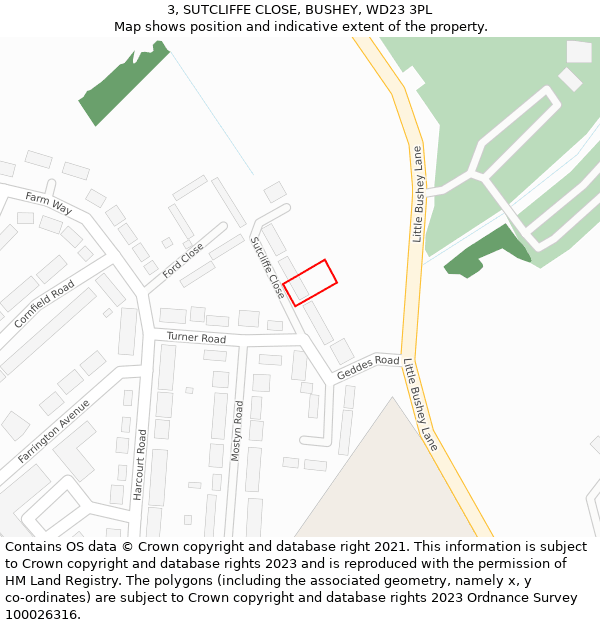 3, SUTCLIFFE CLOSE, BUSHEY, WD23 3PL: Location map and indicative extent of plot