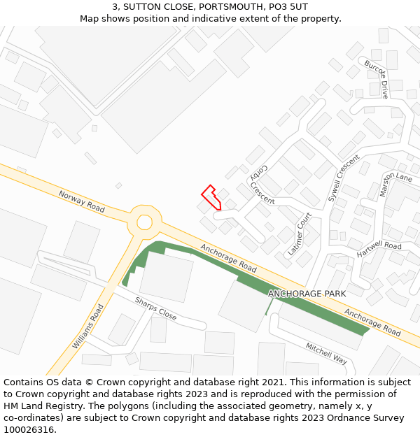 3, SUTTON CLOSE, PORTSMOUTH, PO3 5UT: Location map and indicative extent of plot