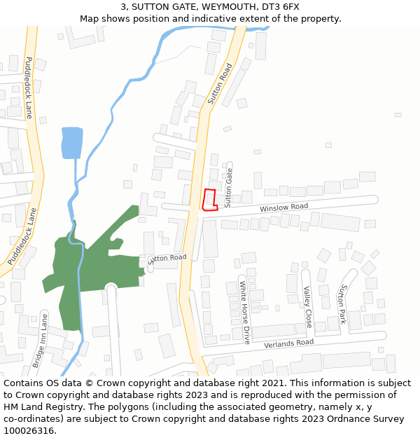 3, SUTTON GATE, WEYMOUTH, DT3 6FX: Location map and indicative extent of plot