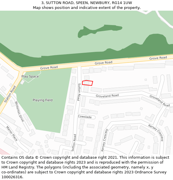 3, SUTTON ROAD, SPEEN, NEWBURY, RG14 1UW: Location map and indicative extent of plot