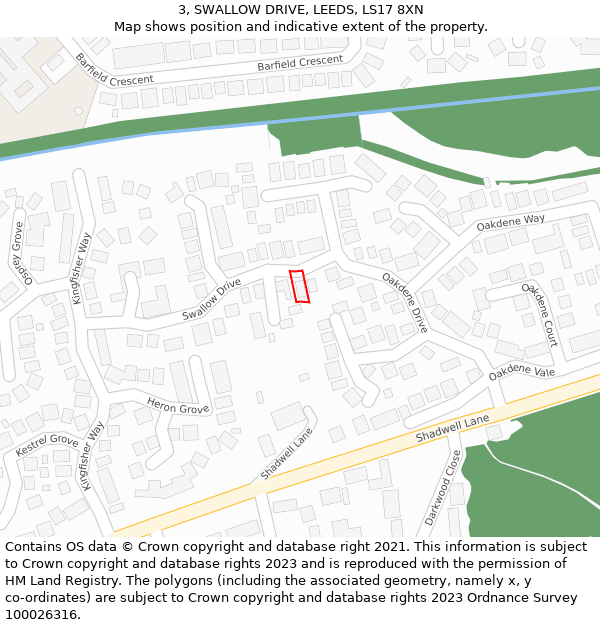 3, SWALLOW DRIVE, LEEDS, LS17 8XN: Location map and indicative extent of plot