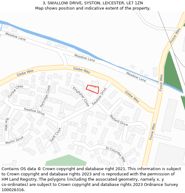 3, SWALLOW DRIVE, SYSTON, LEICESTER, LE7 1ZN: Location map and indicative extent of plot