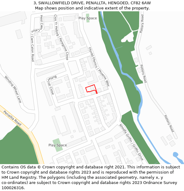 3, SWALLOWFIELD DRIVE, PENALLTA, HENGOED, CF82 6AW: Location map and indicative extent of plot