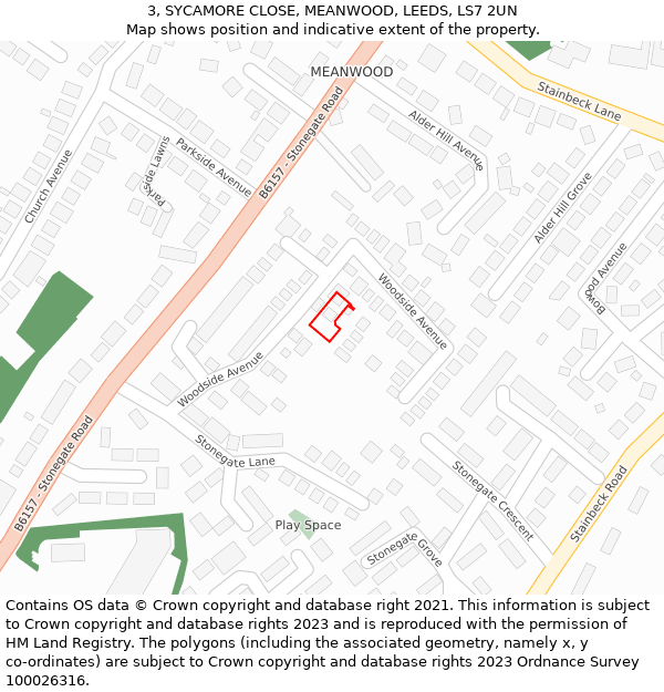3, SYCAMORE CLOSE, MEANWOOD, LEEDS, LS7 2UN: Location map and indicative extent of plot