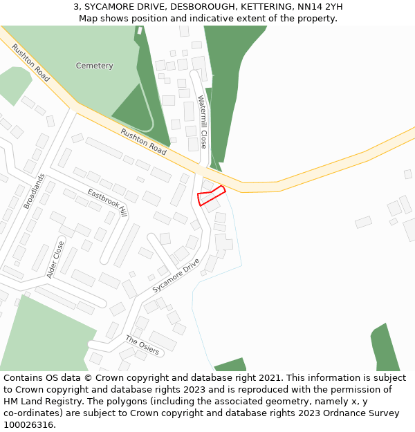 3, SYCAMORE DRIVE, DESBOROUGH, KETTERING, NN14 2YH: Location map and indicative extent of plot