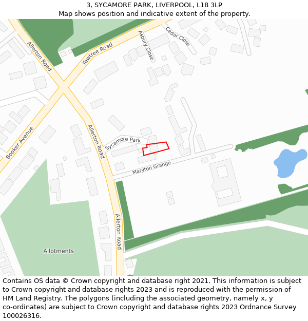 3, SYCAMORE PARK, LIVERPOOL, L18 3LP: Location map and indicative extent of plot